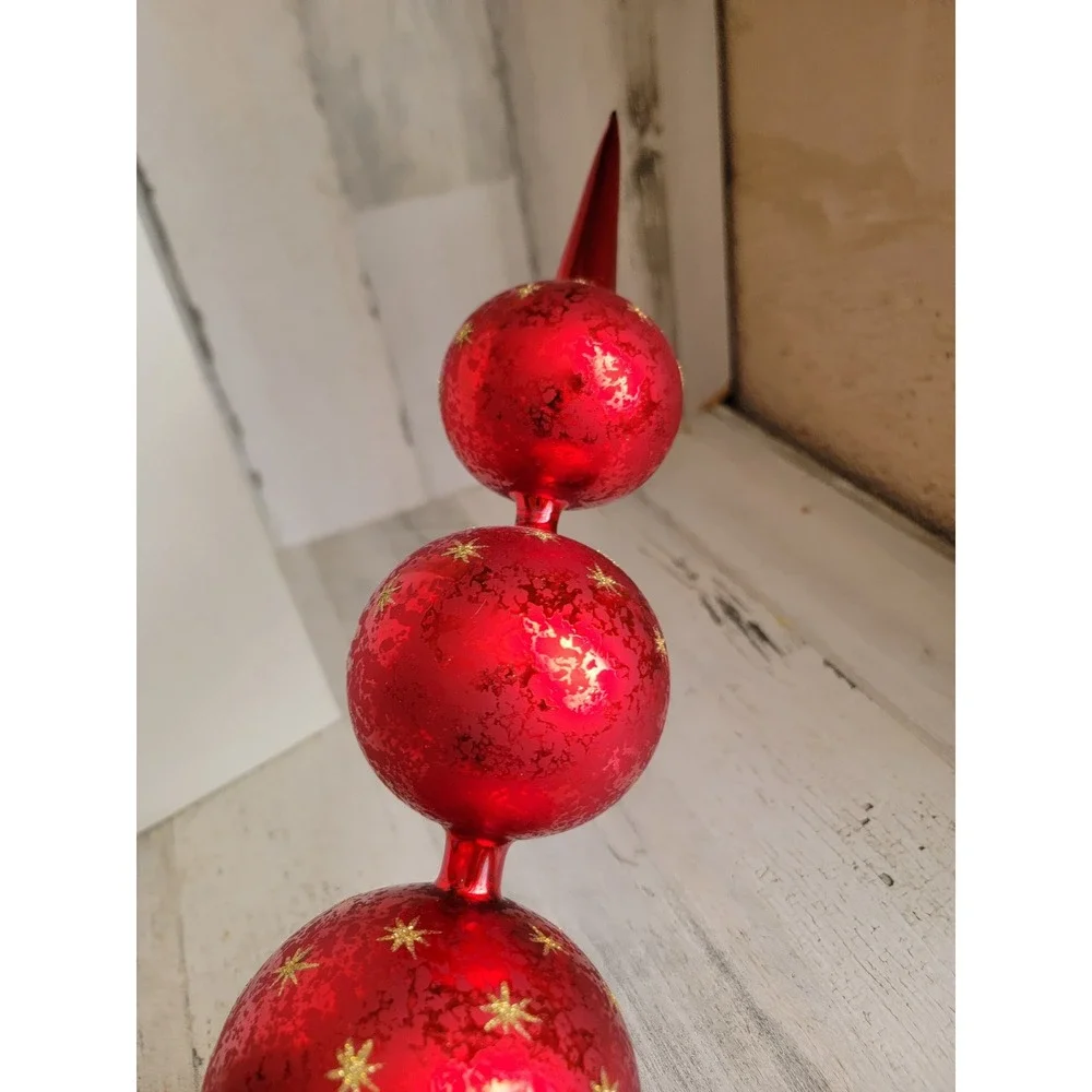 Radko Ruby red star finial triple drop ball tree topper xmas unique star vintage